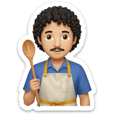 homme 50 ans cheveux frisé noir artiste peintre avec tablier d'art sticker