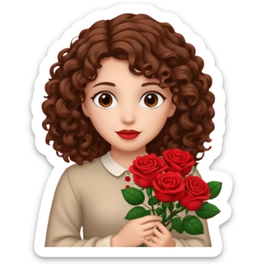 A girl with curly hair and res flowers in her hands sticker