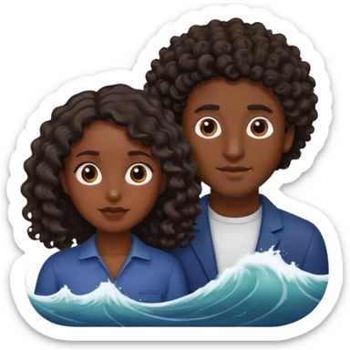 brown guy with waves and black girl with curly hair sticker