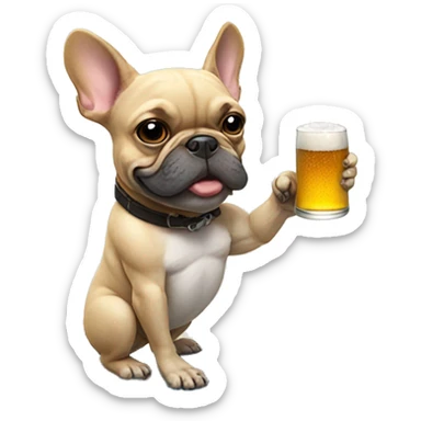 French bulldog riding a surf board with a beer in hand  sticker