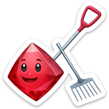 An emoji to upload into slack with the ruby on rails gem with a rake superimposed on it, indicating a "rake task" sticker