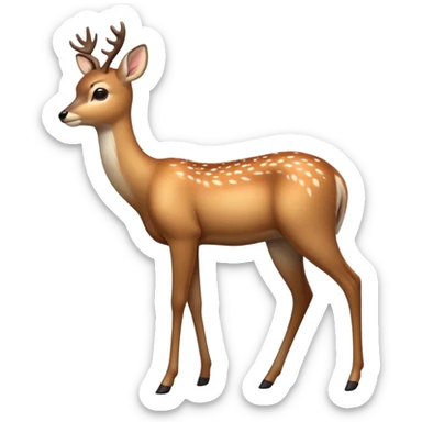 cinematic-[deer]-realistic-full-body-standing on all fours-emoji,-tail-tucked-close,-head-tilted-dramatically,-sleek-[fawn]-fur,-simplified-yet-realistic-focused-features,-highly-detailed,-glowing-with-an-almost-sarcastic-glow sticker