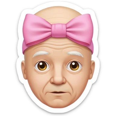 Old bald man with a pink bow on his head  sticker