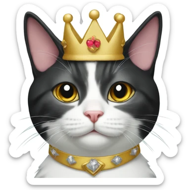 Tuxedo cat wearing a crown sticker
