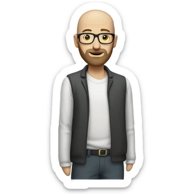 thin bald man with beard and glasses full body wide sticker