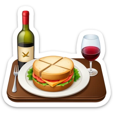luxury plane food with wine sticker