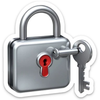 A chrome silver lock and key emoji, smooth metallic surfaces, glossy reflections, luxury swag vibe, minimal iOS emoji style, centered on clean white background sticker