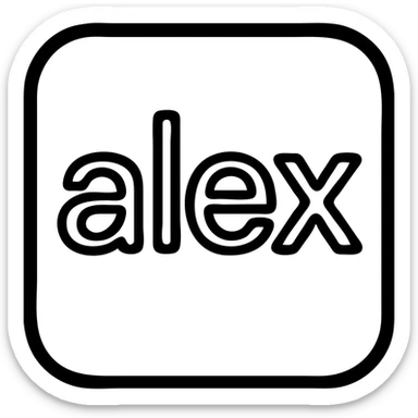 the name 'alex' in a modern icon style, clean lines, minimal, suitable for app icon sticker