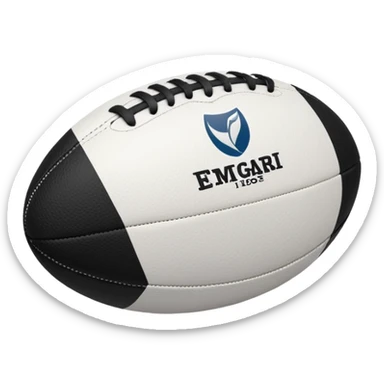 a white rugby ball with black stitching sticker