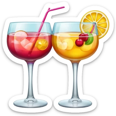 two realistic glasses of cocktail in emoji style,  coupe glass shape sticker