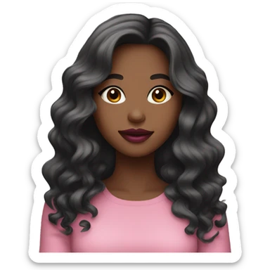 A young woman with light brown skin, black wavy long hair wearing pink lipstick  sticker