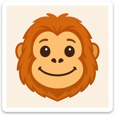 Create an orangutan face emoji similar to the reference image. The style should be simplified, expressive, with orange fur, emoji-like, and add a slight smile to the face. sticker