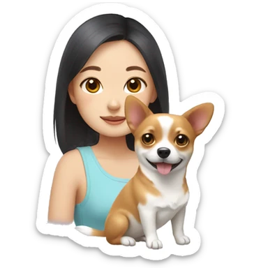 Korean girl with corgi-chihuahua mix  sticker
