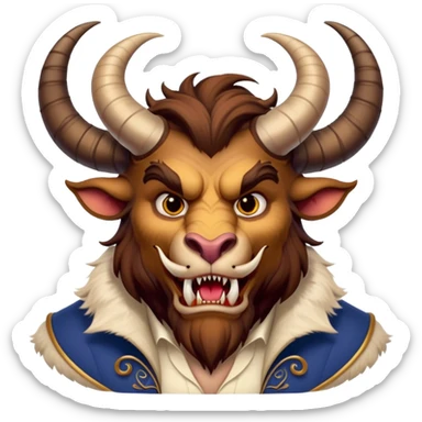 Beast from Beauty and the Beast, furry creature with horns and fangs wearing elegant clothes sticker