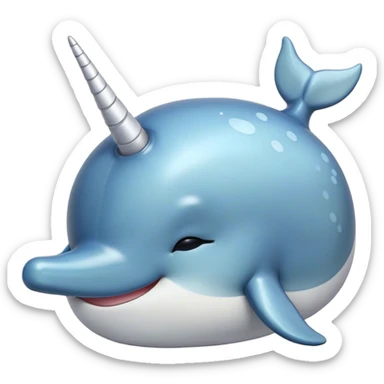 Meme-Worthy cute Sleeping Narwhal Portrait Emoji, Head resting peacefully with a contented smile, showcasing a luxuriously smooth form with a gentle tusk accent, eyes closed in a serene slumber, Simplified yet hilariously adorable features, highly detailed, glowing with a soft, drowsy glow, high shine, relaxed and utterly lovable, stylized with an air of playful laziness, bright and heartwarming, soft glowing outline, capturing the essence of a comically sleepy sea unicorn that feels destined to become the next viral sensation of adorable rest! sticker