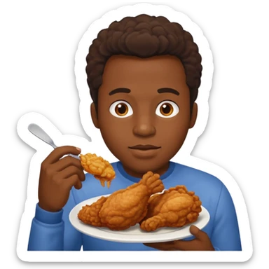black man eating fried chicken sticker