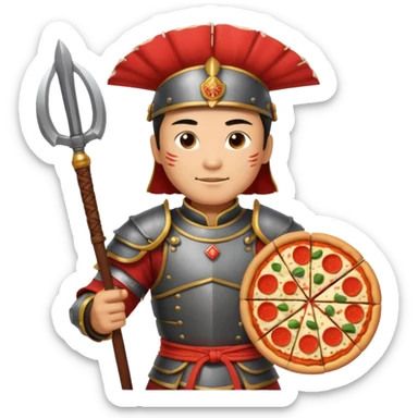 chinese ancient warrior with pizza sticker