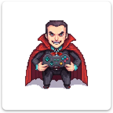 Count Dracula vampire with fangs and cape holding a gaming controller sticker