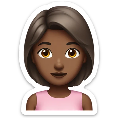 A girl with brown skin and straight dark brown hair, with brown eyes, standing in a pink mini dress sticker