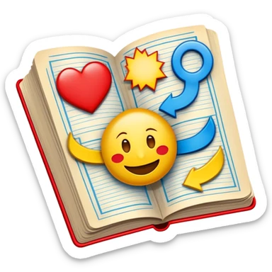 Create a vibrant emoji for comic books and graphic novels as an art form. The design should feature a large, open comic book with vintage comic panels on the pages. Include a pencil (without a hand) gently writing text or sketching on the pages. The comic panels should have bold lines and retro-style artwork with classic comic book visuals. Use bright, energetic colors like red, yellow, and blue to evoke excitement and creativity. The overall design should feel dynamic, vintage, and artistic. Make the background transparent. sticker