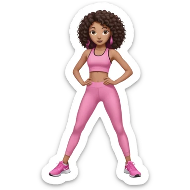 Uma menina negra da pele clara magra definida com roupa de academia rosa, com cabelo cacheados  todo castanho escuro bem grande até a bunda sem muito volume no cabelo sticker
