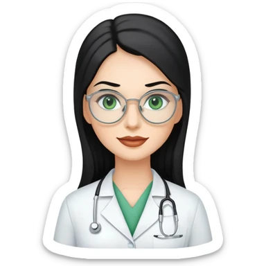 Woman with long, Black hair, Silver Glasses and with green eyes as a dentist sticker