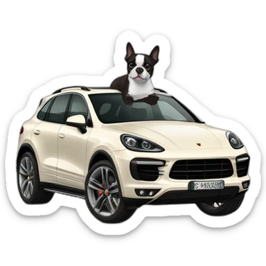 Boston terrier in porsche cayenne sticker