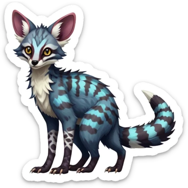 Feral Rare Fantasy dark colorful Vernid-Sergal-Genet-Trico-species by LiLaiRa, random markings, tufted tail, tufted ears, full body sticker