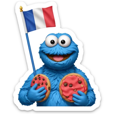 cookie monster bust, with french flag, only one flag, no hat, with cookie in hand sticker