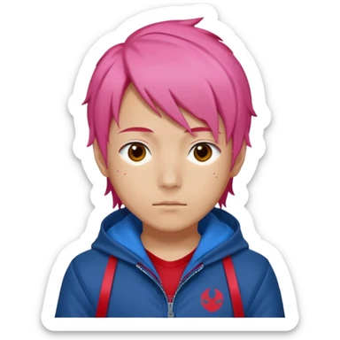 yuiji itadori jjk avec cheveux rose veste bleu capuche rouge sticker