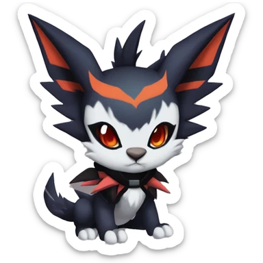 Cool Anthro Black Noivern-Absol-Litten-Pokémon with edgy stripes hoodie spiked collar punk Full Body sticker