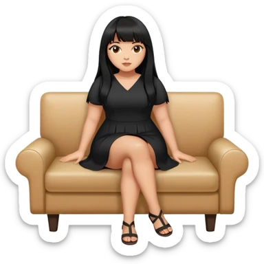 Latina girl with bangs black long hair plus size with black dress and crossed legs sticker