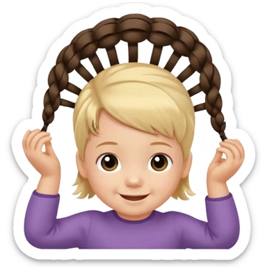 1 year old with a mini elastic holding a small group of hair on top of head. sticker