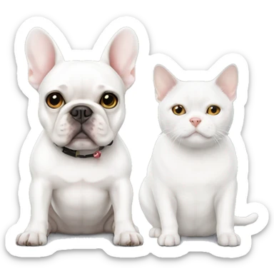 White French bulldog and a white cat sitting together sticker