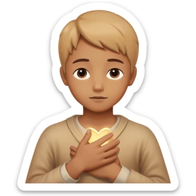 A person sitting still with their hand gently placed on their chest. A soft, warm light begins to emerge from within, symbolizing buried memories stored in the body. Around them, faint, blurred images of childhood moments float in the air, still distant slowly clearer as they focus on present sticker