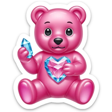 Pink Gummybear with crystal type structure for skin holding a crystal sticker