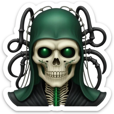 HR giger, wires, dark green, black flesh undead sorcerer, head. bones and skin sticker