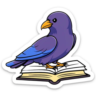 raven sitting on a book sticker