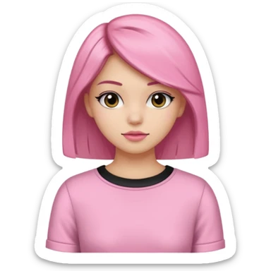 Un emoji de una. Chica linda adolescente vestido rosado pelo corto negro casi por los hombros besando a un chico lindo de pelo y ropa moderna sticker