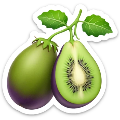 2 kiwis collés qui sont en dessous de l’extrémité verte d’une aubergine sticker