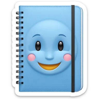 sky blue notebook with a smiling face sticker