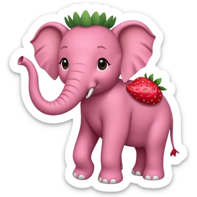 Cute elephant with long tusks and trunk wearing strawberry costume sticker