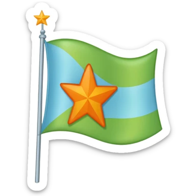 create a flag with orange star in the left and the light green in top and bottom and the light blue triangle left to Right and blue on the right up to down behind the light blue triangle sticker