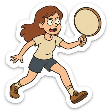 flat toon style brown-haired girl playing tamburello sport sticker