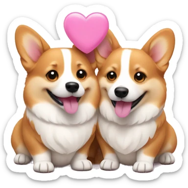 happy corgi couple with pink small hearts around sticker