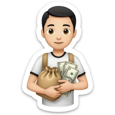 Make a robbber that it have a with and black shirt a money bag in his back sticker