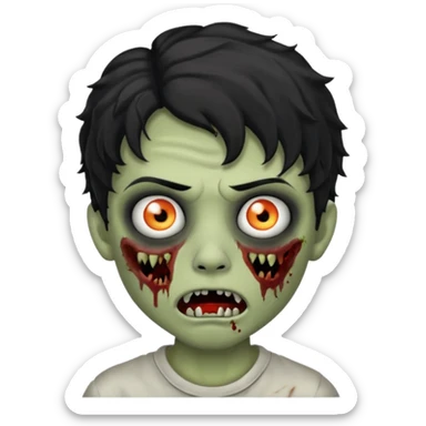 a boy with wavy hair, a zombie-shaped mouth piercing hum, and black hair sticker