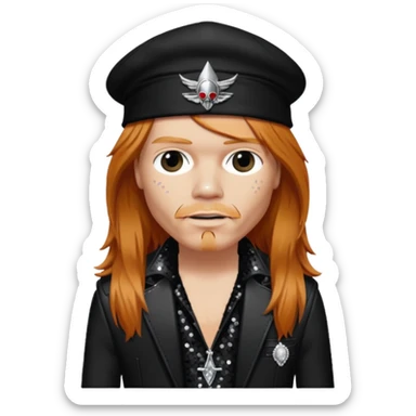 Axl Rose from Gun n Roses with long reddish blonde hair, black sequin outfit sticker
