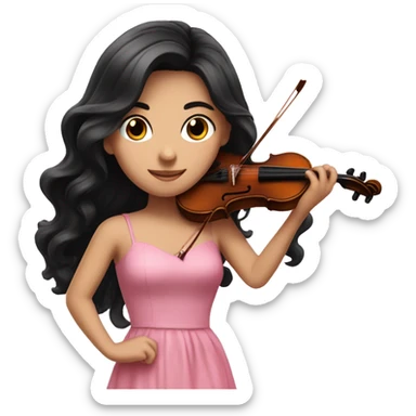 Super long black hair - white girl- playing violin- pink dress sticker