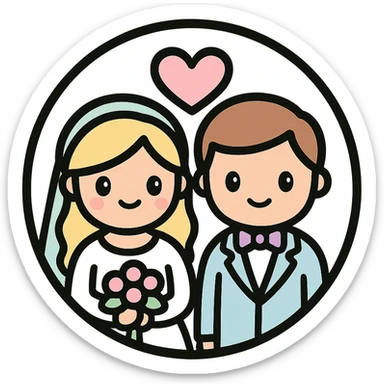 little alchemy style icon
subject: marriage
border: medium-black
shape: round, circular
background: white
style: full color fill with medium black outlining sticker